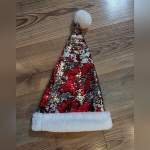 Sequin Christmas Holiday Santa Hat Sparkle Mermaid Red Silver White One Size